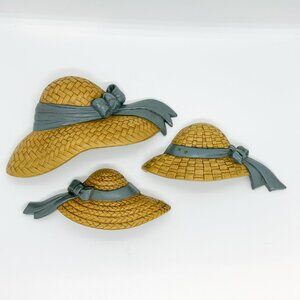 SOLD Vtg Burwood Set Straw Hats Wall Art Cottagecore Garden Bow Country 80s